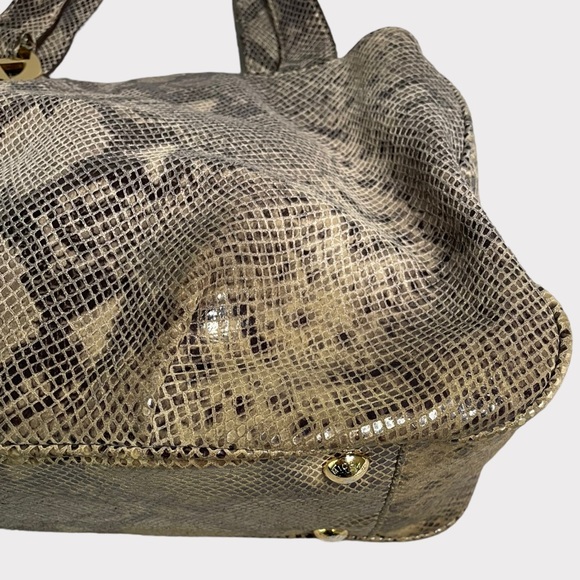 Michael Kors - Python Embossed Leather Shoulder Bag - Gray/Tan - Picture 4 of 9